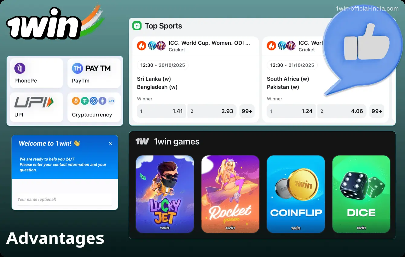 Advantages of the 1Win casino site for players from India